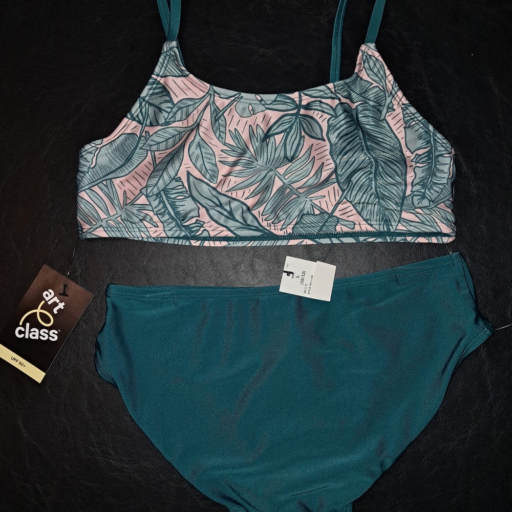 2 IN STOCK Art Class Girls LARGE Tropical Print Bikini Set - Pink and Green